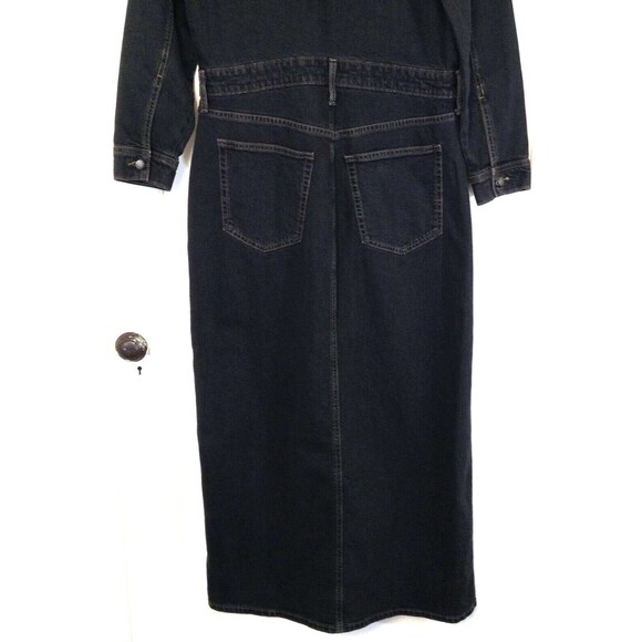 Vtg Y2K Denim Jean Maxi Dress Wn 12 Black Long Sleeve Stretch Western Grunge 90s - Picture 7 of 9
